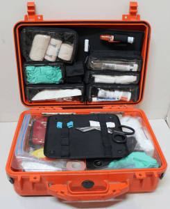 An open first aid kit
