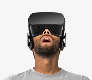 A VR user with wide open mouth